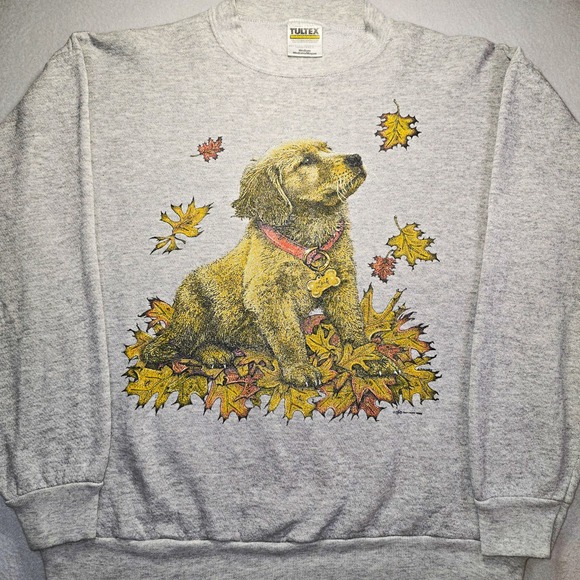 Tultex Other - Vtg 90s Golden Retriever Dog Autumn Leaves Sweatshirt Medium Tultex USA Fleece..